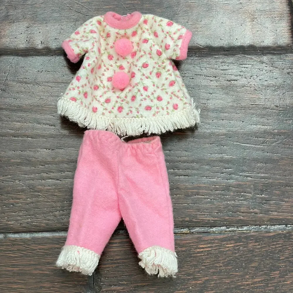 Vintage Tammy Family Doll Clothes 9403 Bed Time Fringed Pajamas Pink & Shoes